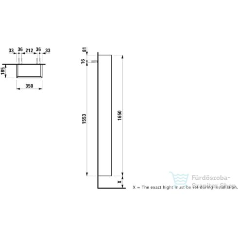 Laufen Base 165x35x18,5 cm-es 1 ajtós szekrény,balos,Traffic grey H4026511102661