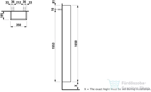 Laufen Base 165x35x18,5 cm-es 1 ajtós szekrény,jobbos,fényes fehér H4026521102611