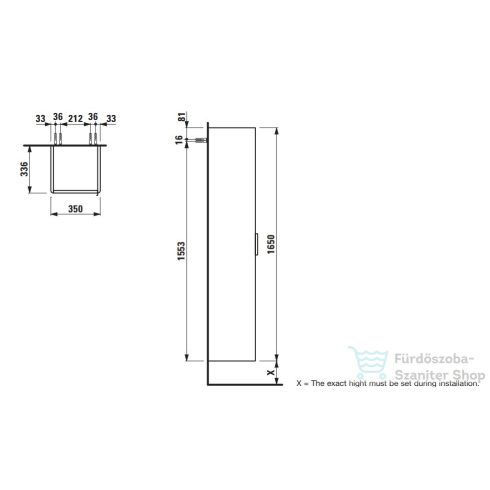 Laufen Base 165x35x33,5 cm-es 1 ajtós szekrény,balos,matt fehér H4026711102601