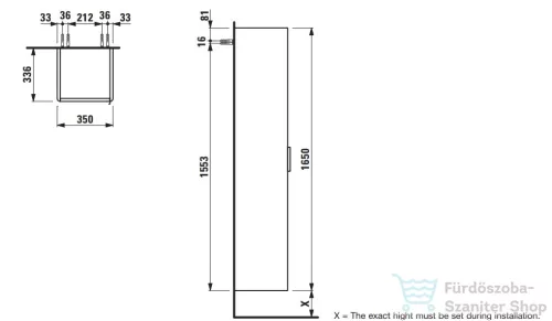 Laufen Base 165x35x33,5 cm-es 1 ajtós szekrény,balos,fényes fehér H4026711102611