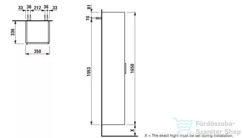 Laufen Base 165x35x33,5 cm-es 1 ajtós szekrény,jobbos,matt fehér H4026721102601