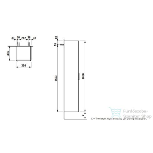 Laufen Base 165x35x33,5 cm-es 1 ajtós szekrény,jobbos,sötétbarna szil H4026721102631
