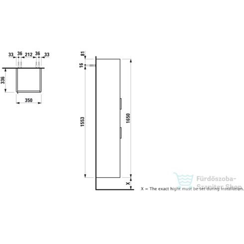 Laufen Base 165x35x33,5 cm-es 2 ajtós szekrény nyitott résszel,jobbos,traffic grey H4026921102661
