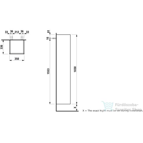 Laufen Base 165x35x33,5 cm-es 2 ajtós,1 fiókos szekrény,balos,traffic grey H4027211102661