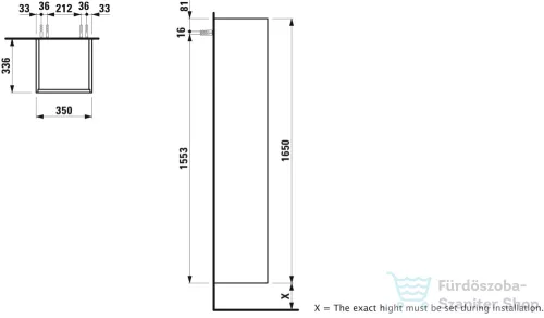 Laufen Base 165x35x33,5 cm-es 2 ajtós,1 fiókos szekrény,jobbos,világos szil H4027221102621