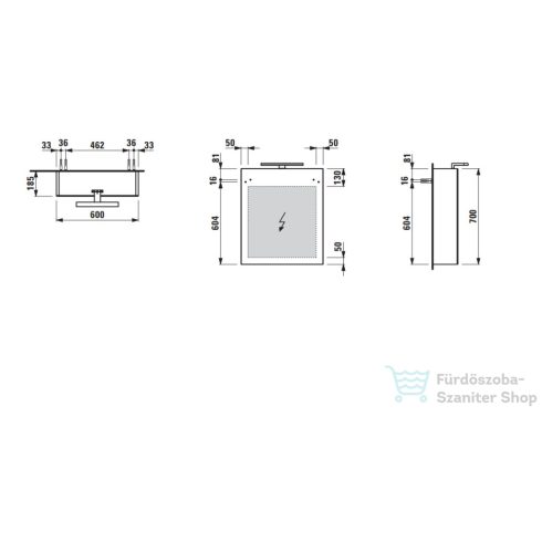 Laufen BASE 60 tükrös szekrény, ajtó balos világítással és dugaljzattal, fényes fehér H4027511102611