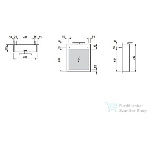 Laufen BASE 60 tükrös szekrény, ajtó jobbos, világítással és dugaljzattal, matt fehér H4027521102601