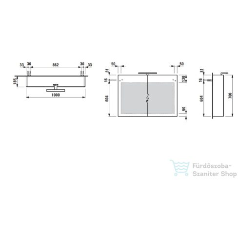 Laufen BASE 100 tükrös szekrény, világítással és dugaljzattal, traffic grey H4028521102661