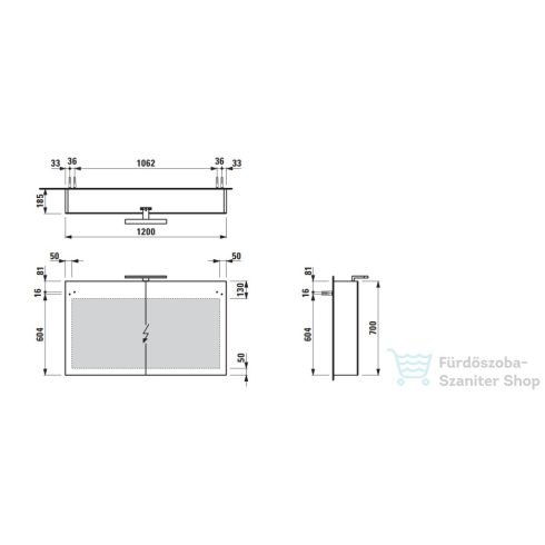 Laufen BASE 120 tükrös szekrény, világítással és dugaljzattal, matt fehér H4029021102601