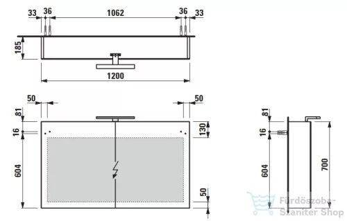 Laufen BASE 120 tükrös szekrény, világítással és dugaljzattal, világos szil H4029021102621