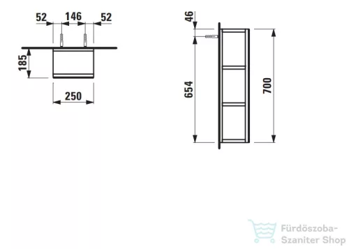 Laufen Base 70x25x18,5 cm-es nyitott polcos elem, tükörrel, matt fehér H4029501102601