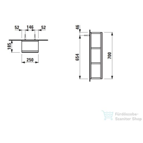 Laufen Base 70x25x18,5 cm-es nyitott polcos elem, tükörrel, sötétbarna szil H4029501102631