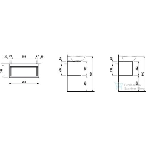 Laufen Base 66,5x44 cm-es 1 fiókos alsószekrény H813301,vagy H813302 mosdóhoz,fényes fehér H4030011102611