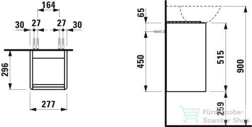 Laufen Base 27,7x29,6x52 cm-es 1 ajtós alsószekrény eloxált alumínium fogantyúval,H815301 mosdóhoz,balos,sötétbarna szil H4030111102631