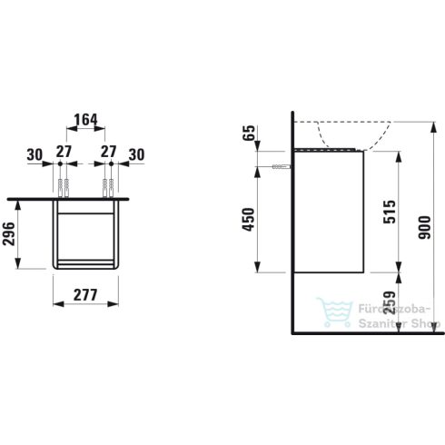 Laufen Base 27,7x29,6x52 cm-es 1 ajtós alsószekrény fekete fogantyúval,H815301 mosdóhoz,balos,sötétbarna szil H4030131102631
