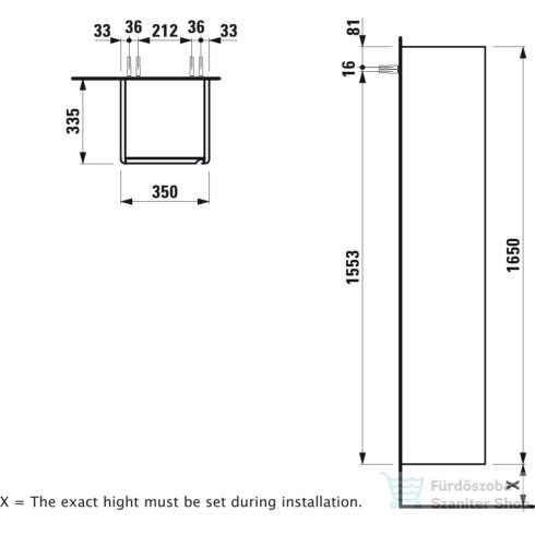 Laufen Base 165x35x33,5 cm-es 1 ajtós szekrény,balos,matt fehér H4030311102601
