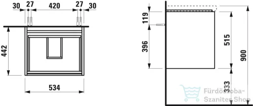 Laufen Lani 53,5 cm-es 2 fiókos alsószekrény H810082 mosdóhoz,matt fehér H4035221122601