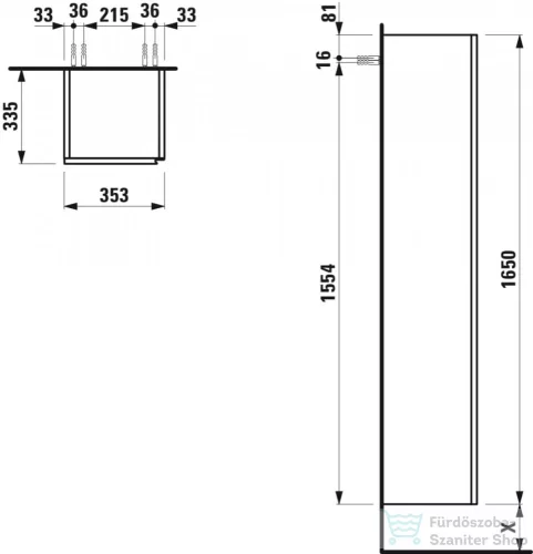 Laufen Lani 165x35,5x33,5 cm-es 1 ajtós balos szekrény,Traffic Grey H4037211122661