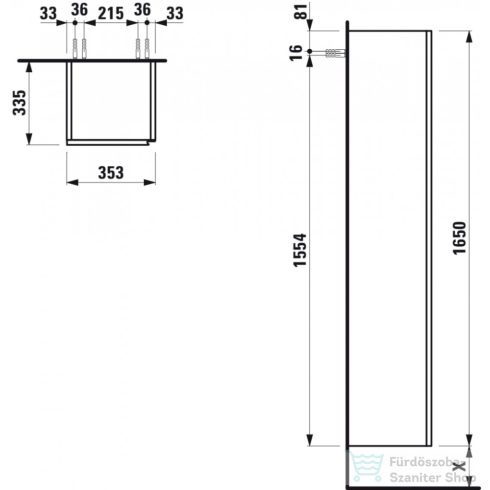 Laufen Lani 165x35,5x33,5 cm-es 1 ajtós balos szekrény,Vad tölgy H4037211122671