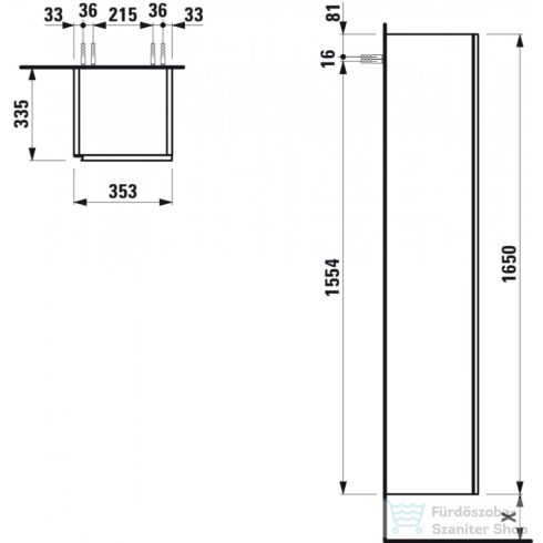Laufen Lani 165x35,5x33,5 cm-es 1 ajtós jobbos szekrény,Traffic Grey H4037221122661