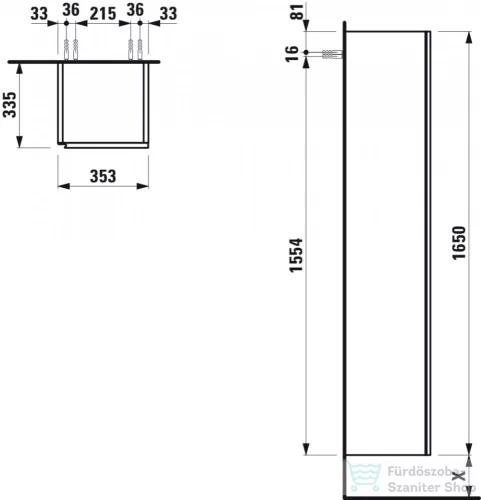Laufen Lani 165x35,5x33,5 cm-es 1 ajtós jobbos szekrény,Vad tölgy H4037221122671