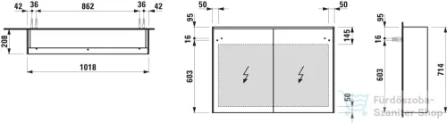 Laufen LANI tükrös szekrény, 100 cm, 2 ajtóval, LED-világítással, matt fehér H4037921122601