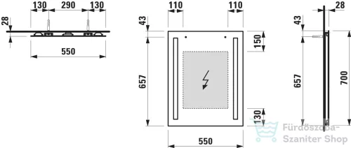 Laufen LANi 55 cm-es tükör, 2 db függőleges LED világítással H4038511121441