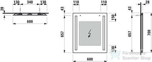 Laufen LANi 60 cm-es tükör, 2 db függőleges LED világítással H4038521121441