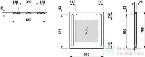 Laufen LANi 65 cm-es tükör, 2 db függőleges LED világítással H4038531121441