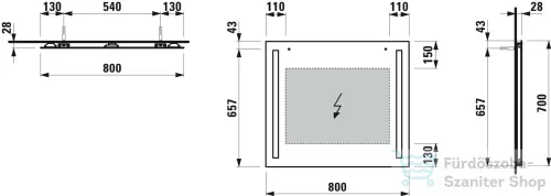 Laufen LANi 80 cm-es tükör, 2 db függőleges LED világítással H4038541121441