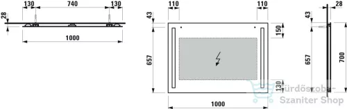 Laufen LANi 100 cm-es tükör, 2 db függőleges LED világítással H4038551121441