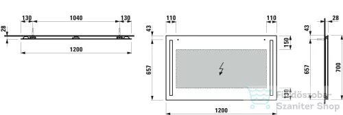 Laufen LANi 120 cm-es tükör, 2 db függőleges LED világítással H4038561121441
