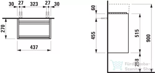 Laufen Lani 43,5 cm-es 1 ajtós alsószekrény H815335 mosdóhoz ajtózsanér bal oldalon, Vad tölgy H4039011122671