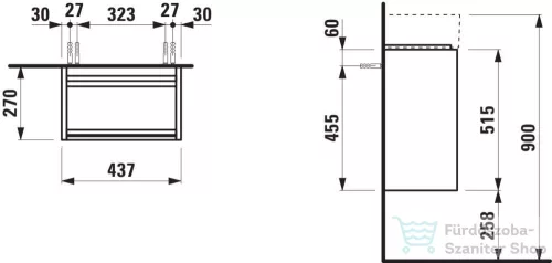 Laufen Lani 43,5 cm-es 1 ajtós alsószekrény H815334 mosdóhoz ajtózsanér jobb oldalon, Traffic Grey H4039021122661
