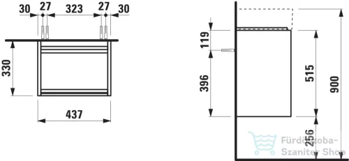 Laufen Lani 43,5 cm-es 1 ajtós alsószekrény H815330 mosdóhoz ajtózsanér bal oldalon, Vad tölgy H4039111122671