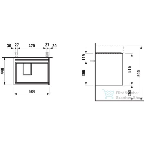 Laufen Lani 60 alsószekrény, 2 fiókkal, H810334 mosdóhoz, matt fehér H4039321122601