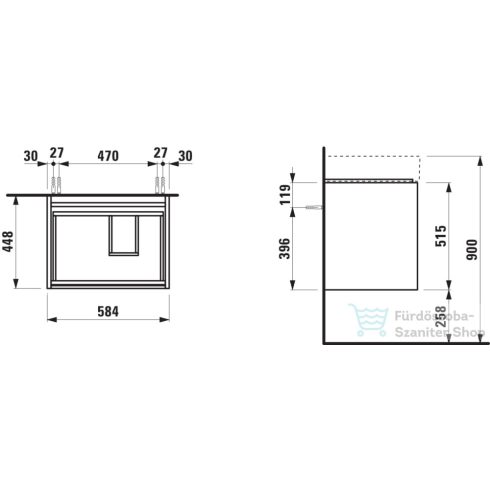 Laufen Lani 60 alsószekrény, 2 fiókkal, H810335 mosdóhoz, matt fehér H4039421122601