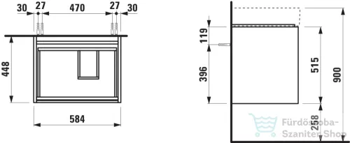 Laufen Lani 60 alsószekrény, 2 fiókkal, H810335 mosdóhoz, Vad tölgy H4039421122671