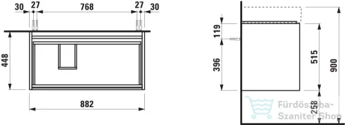 Laufen Lani 90 alsószekrény, 2 fiókkal, H810339 mosdóhoz, Vad tölgy H4039621122671