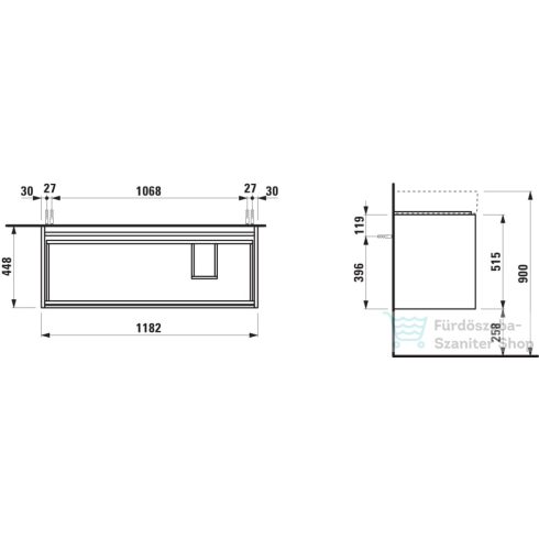 Laufen Lani 120 alsószekrény, 2 fiókkal, H813333 mosdóhoz, Traffic Grey H4039821122661