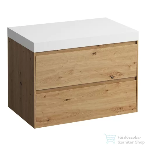 Laufen LANI 80 moduláris alsószekrény, 2 fiókkal, mosdótartó lap 65 mm vastagsággal, kivágás nélkül, Vad tölgy H4045501122671