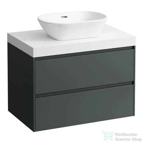 Laufen LANI 80 moduláris alsószekrény, 2 fiókkal, mosdótartó lap 65 mm vastagsággal matt fehér színben, kivágással középen, Traffic Grey H4045511122661