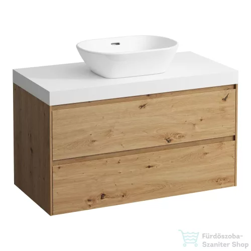 Laufen LANI 100 moduláris alsószekrény, 2 fiókkal, mosdótartó lap 65 mm vastagsággal, kivágással középen, Vad tölgy H4045611122671