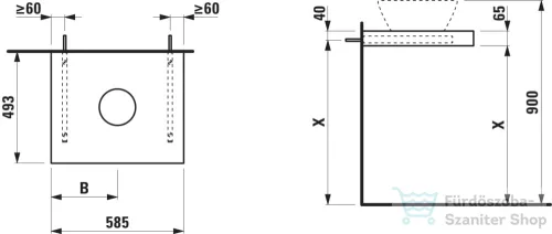 Laufen LANI 58,5 cm-es mosdópult konzollal, középső kivágással, mosdó nélkül, vad tölgy H4046411122671