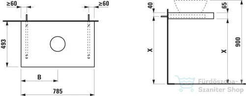 Laufen LANI 78,5 cm-es mosdópult konzollal, középső kivágással, mosdó nélkül, traffic grey H4046511122661