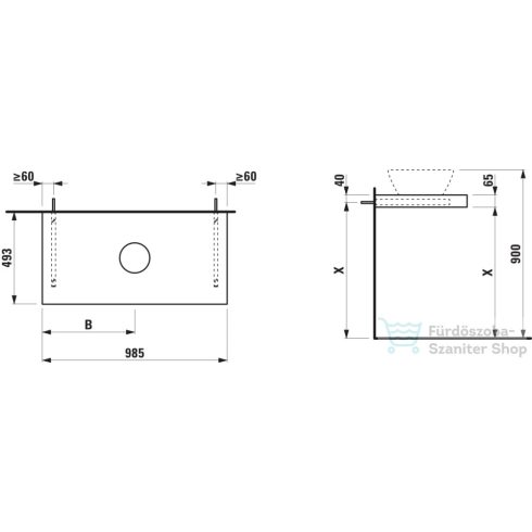 Laufen LANI 98,5 cm-es mosdópult konzollal, középső kivágással, mosdó nélkül, vad tölgy H4046611122671