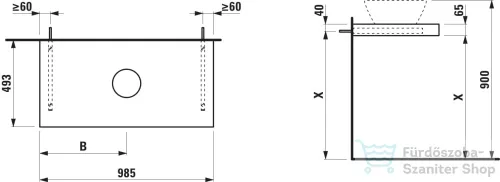 Laufen LANI 98,5 cm-es mosdópult konzollal, középső kivágással, mosdó nélkül, vad tölgy H4046611122671