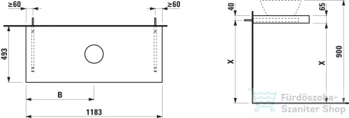 Laufen LANI 118,3 cm-es mosdópult konzollal, középső kivágással, mosdó nélkül, vad tölgy H4046711122671