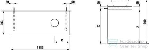 Laufen LANI 118,3 cm-es mosdópult konzollal, jobb oldali kivágással, mosdó nélkül, traffic grey H4046731122661