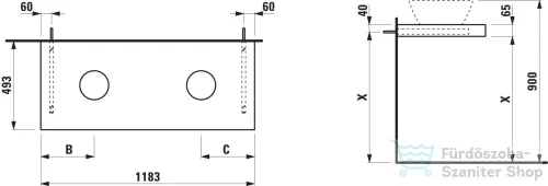 Laufen LANI 118,3 cm-es mosdópult konzollal, két kivágással, mosdó nélkül, vad tölgy H4046741122671